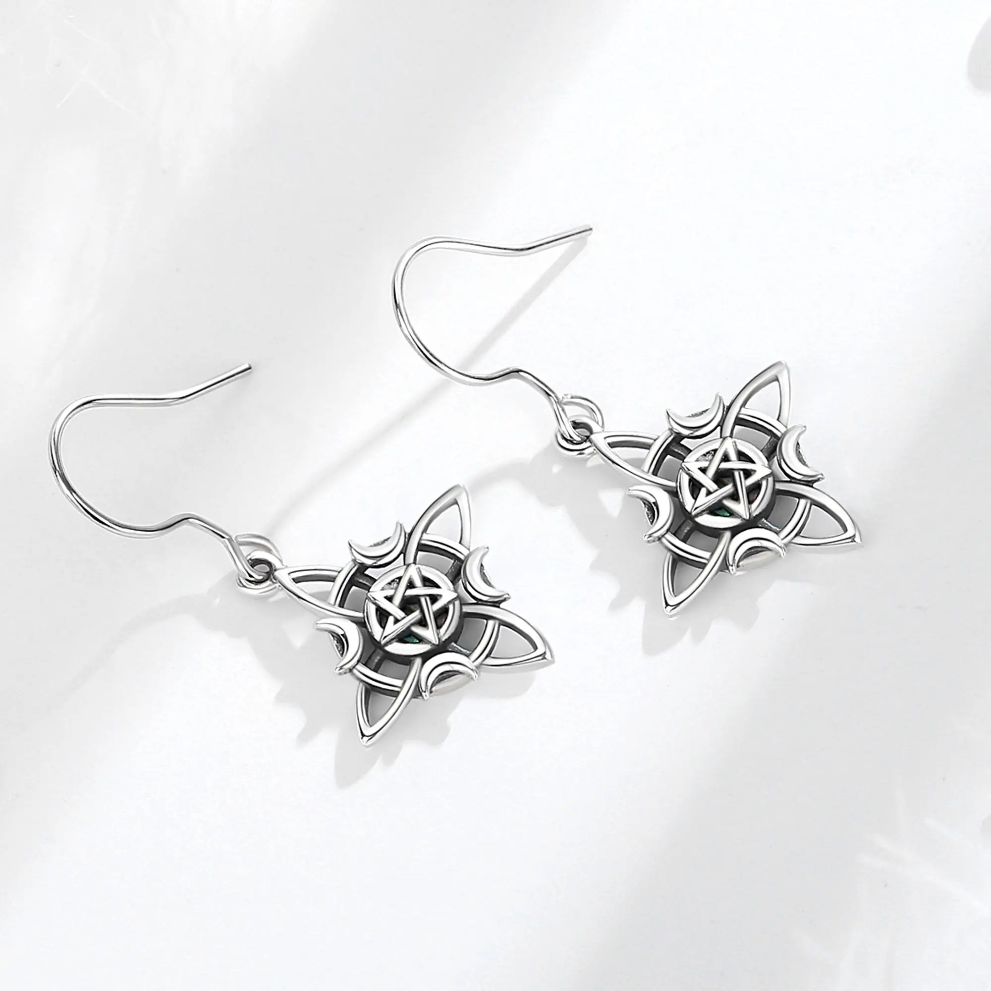 Orecchini Pendenti Celtici In Argento 925 Con Nodo Strega E Conchiglia Abalone, Regalo Donna