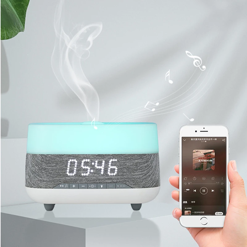 Multifunction Home Aroma Essential Oil Diffuser with Bluetooth Speaker Clock Ultrasonic Aromatherapy Air Humidifier Diffuser