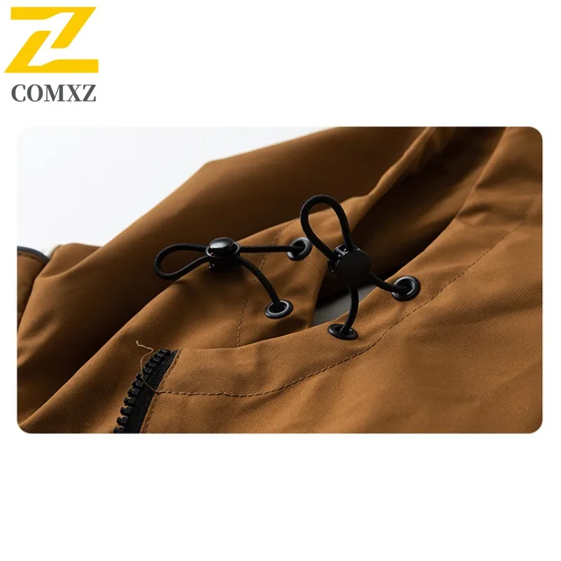 COMXZ 2025 Spring Autumn Jacket Men Hooded Loose Fit Workwear Mountain Style Outdoor Color Block Patchwork Casual Windbreaker