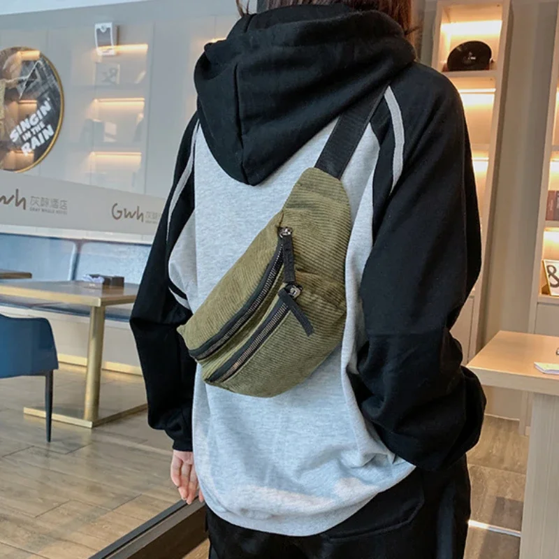 Corduroy Chest Bags for Women Fanny Pack Crossbody Bags Sport Half Moon Waist Belt Bag Fashion Phone Waist Pack for Women