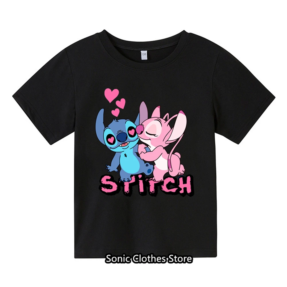 Lilo & Stitch Tshirt For Kids Anime Summer Fashion Children's Cartoon Boy Girls One Piece T-shirts Sonic Marios Short Sleeve