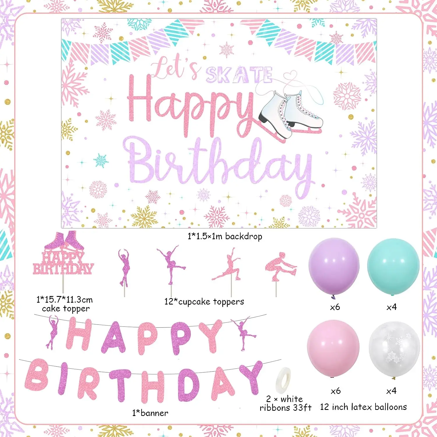 Decorazione Festa Pattini A Rotelle Rosa - 30 Pezzi Per Compleanno Bimbe