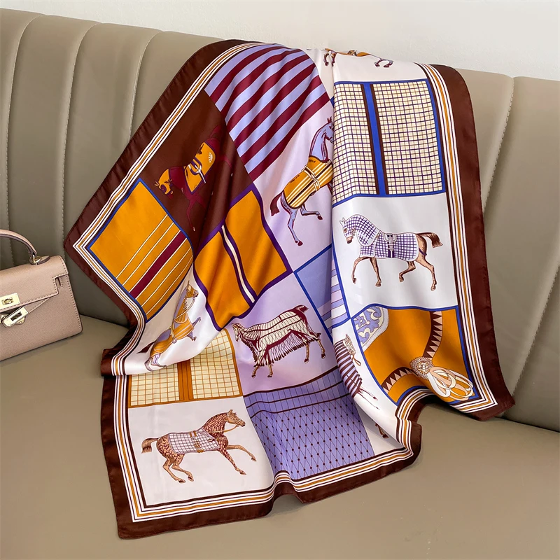 Luxury Print Silk Square Scarf Women Spring Neck Tie Shawl Wraps Female 70cm Hair Hand Wrist Headkercheif Hijab Bandana 2022
