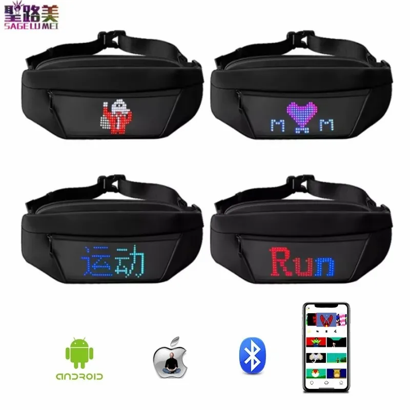 

Portable Dynamic Bluetooth APP Smart Pixel RGB Full Color LED Display Advertising Backpack DIY Word Stylish Sports LED Waist Bag