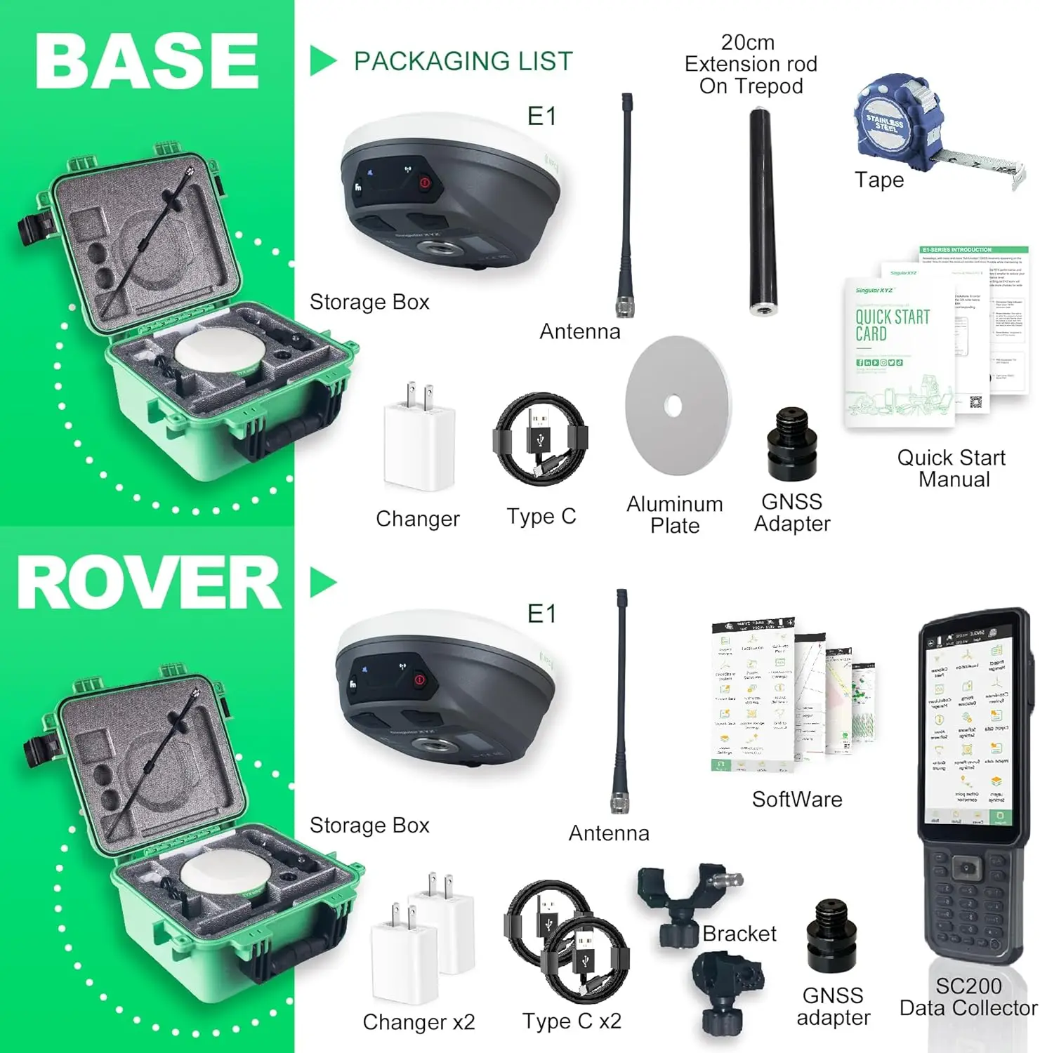 Without Tribrach Tripod Pole  E1 GNSS Receiver Set High Precision RTK 2cm Accura