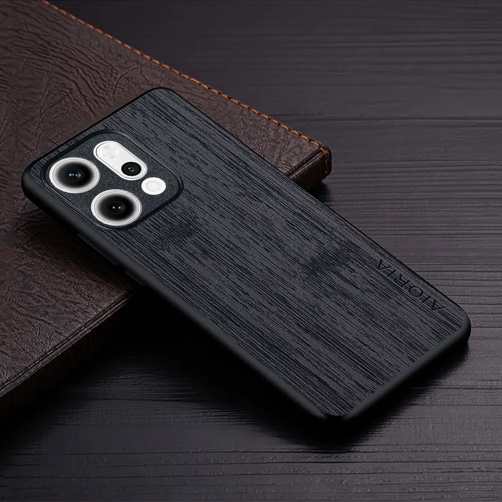 Wood Grain PU Leather Phone Case - Premium Cover