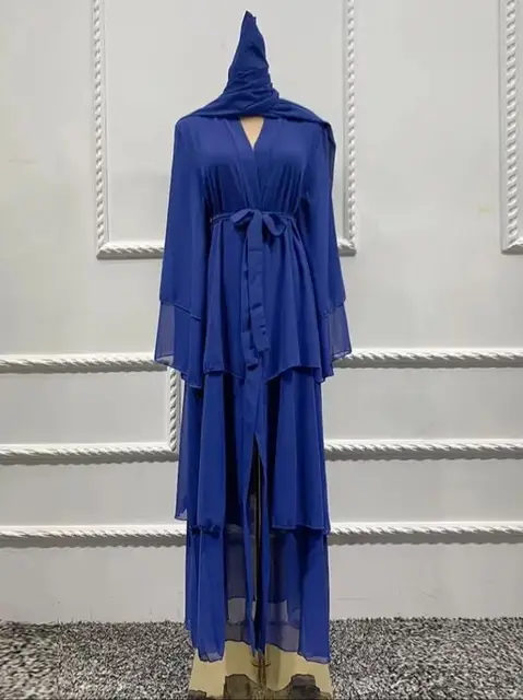 Robe longue en mousseline de soie pour femmes musulmanes, Abaya ouverte, Dubaï, Turquie, Islam, Arabe, Robe musulmane, Caftan marocain