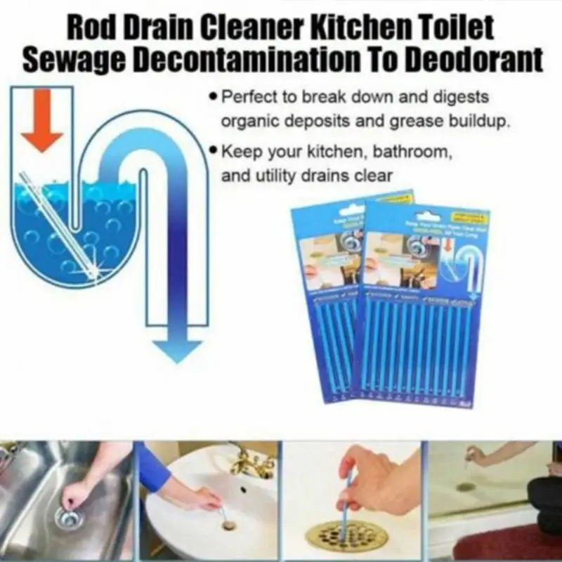 Drain Cleaner 14pcs Household Cleaneer Sticks Kitchen Bathroom Sink Sewer Remove Oil Pollution Toilet Bathtub Pipe Cleaning
