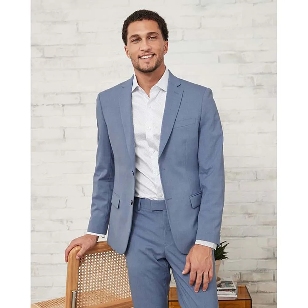 

Мужской деловой костюм из двух предметов, синие однобортные приталенные костюмы с отложным воротником с вырезом, пиджак и брюки, деловой офисный костюм, Terno