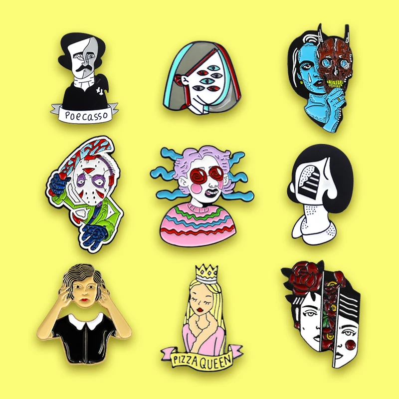 

Girl Women Brooch Mask Killer Jason,PIZZA QUEEN,Poecasso,Many eyes Girl space Blue Alien Woman Enamel Pin Badge Jewelry