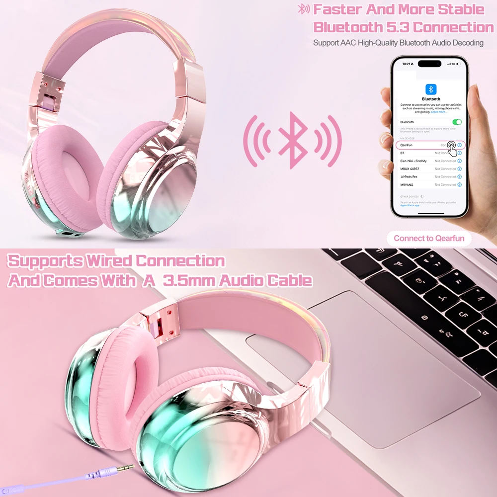 Glossy Gradient Pink Headphone For Girl Wireless - Main Image