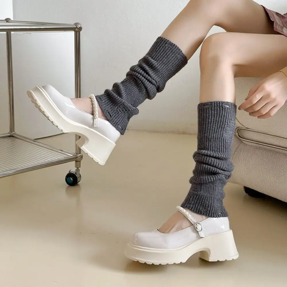 

Ruffles Hole Leg Warmers Gothic JK Japanese Style Ballet Guards Socks Pile Socks Long Stockings Leg Socks Streetwear