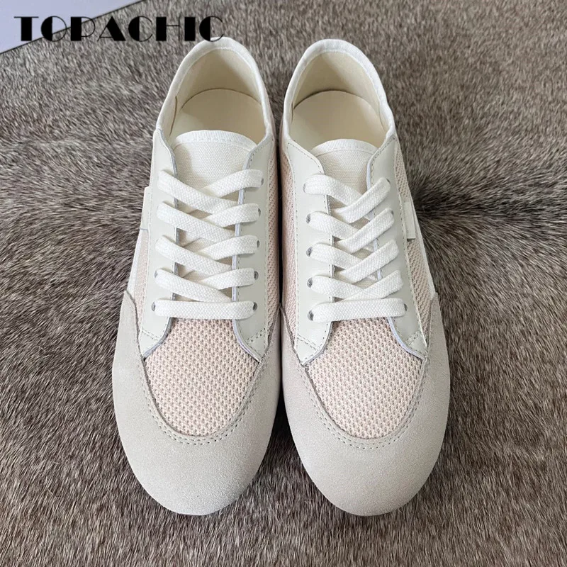 

7.20 High Quality Fashion Cow Suede Patchwork Breathable Mesh Lace-up Flat Sports Shoes Women