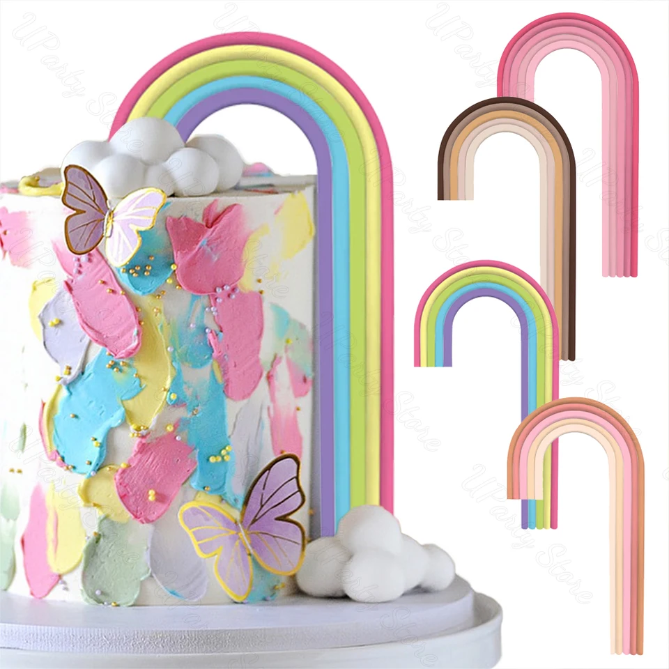 LaVenty 41 Pezzi Decorazione Torta Boho Arcobaleno - Topper Arcobaleno Con 40 Palline Beige E Caffè - Per Compleanno, Baby Shower, Feste Nude Cake - 2