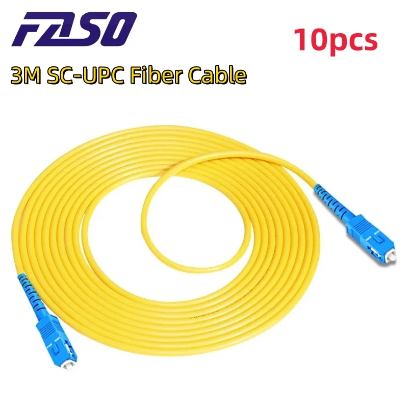 10pcs 3M SC-UPC Fiber Optical Patch Cable Singlemode Simplex 3.0mm Optic Fiber Cord UPC Yellow LSZH Jacket Tension Wire Cable