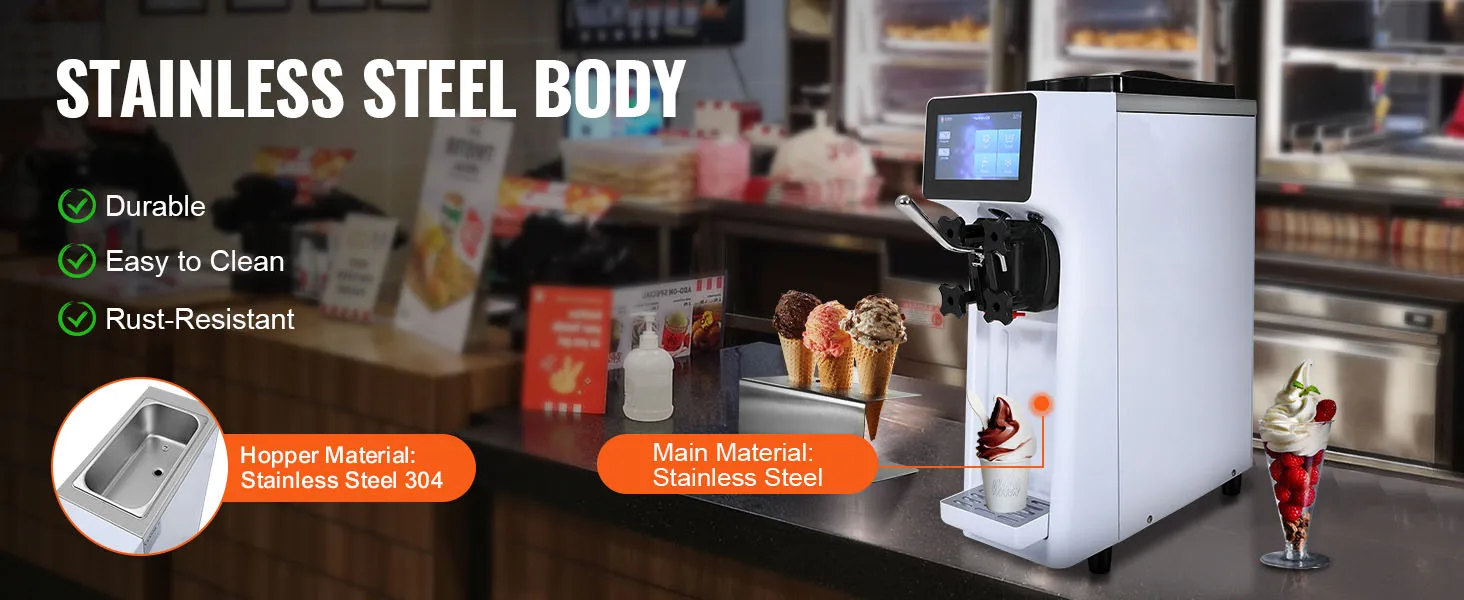 Description Picture 5 of itemVEVOR Commercial Ice Cream Machine 1000W Single Flavor Countertop Soft Serve Ice Cream Maker Touch Screen Auto Clean Pre-cooling