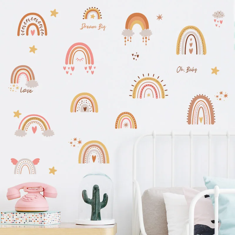 Cartoon Animals Rainbow Wall Stickers for Baby Room Kids room Girls Bedroom Wall Decor Removable PVC Wall Decals for Home Decor