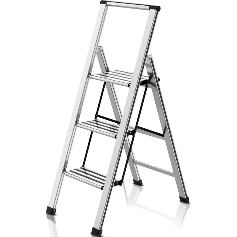 Ladder, Aluminum 5 Step Ladder with Handrails, Anti-Slip Wide Pedal, Tool Platform, Folding Step Stool Step Ladder