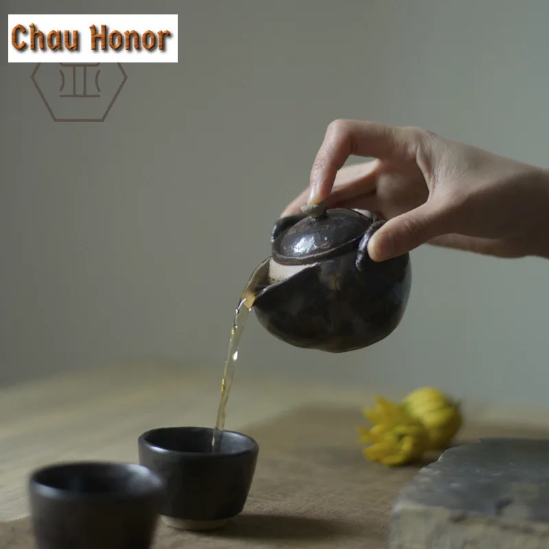 150ML Vintage Japanese Style Ceramic Hand Grasp Pot Handmade Coarse Teapot Kung Fu Pu'er Tea Personal Master Pots Gift Packaging