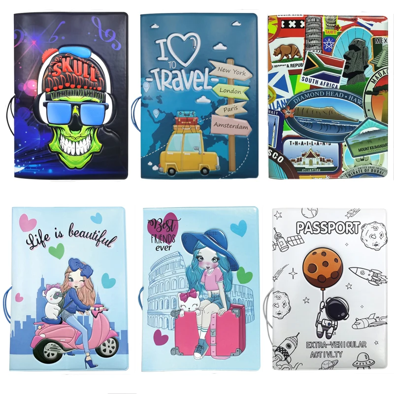 

New Travel Accessories Travel World Passport Cover Cute Girls ID Credit Card Bag 3D Design PU Leather Passport Holder Bag