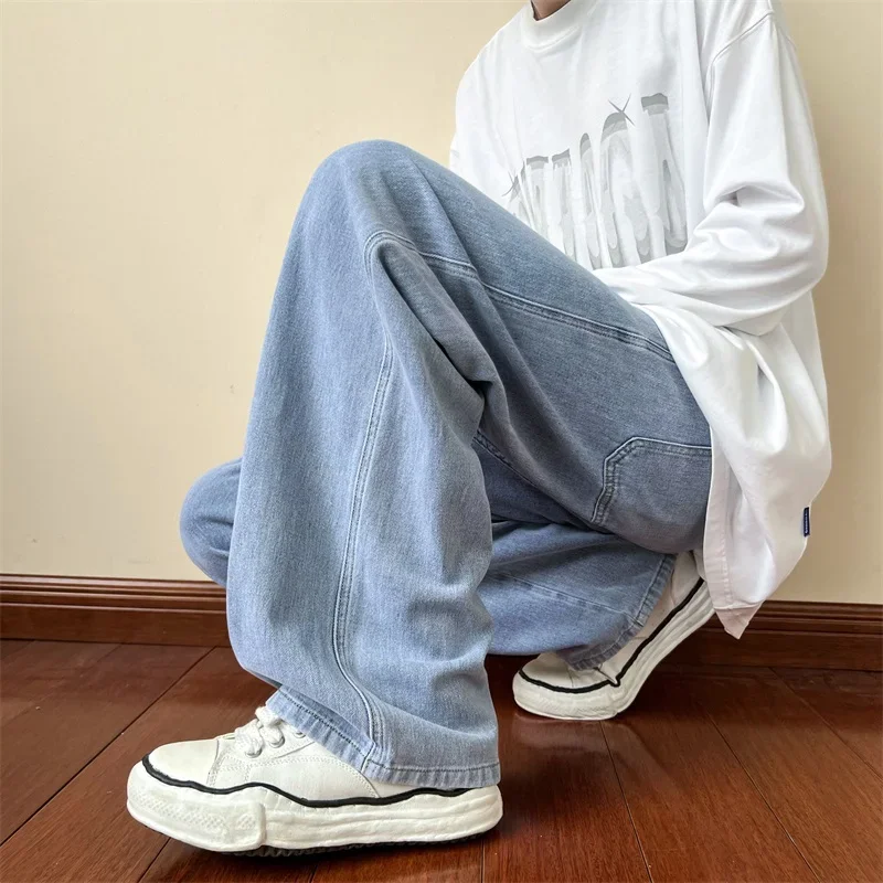 Blue Jeans Men Ankle length  Male Straight Denim Pants  New Streetwear Baggy  Ins Washed   Black Clothes