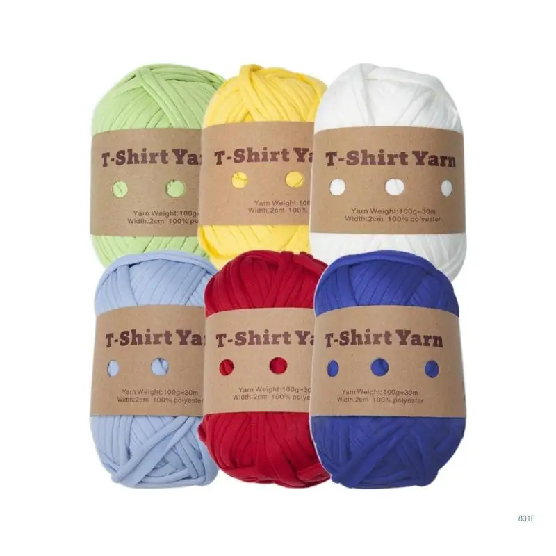 DIY T-shirt Yarn Knitting Yarn Colorful Fabric Strips for Handmade Knitting Crafting and Home Organization (6 Rolls/Set)