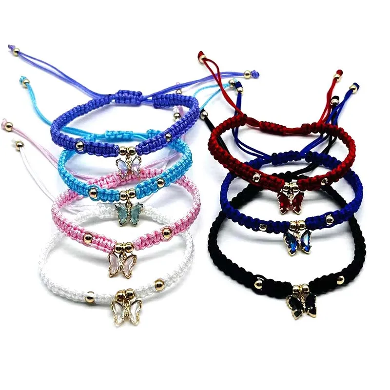 12Pcs Crystal Shiny Butterfly Handwoven Bracelets Glass  Pendant Multicolor Animal Charm for DIY Jewelry Sweet Gifts Many Colors