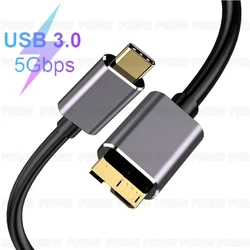 High-Speed USB-C to Micro-B External Hard Drive Data Cable - 3m (Silver)