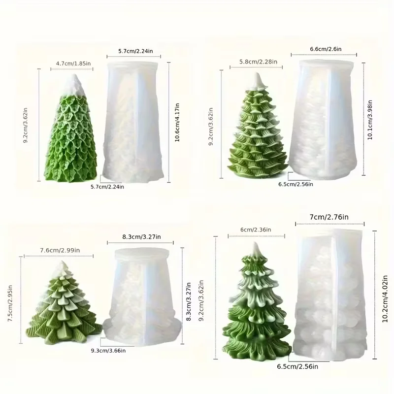 4 Styles 3D Christmas Tree Candle Mold Silicone For Pillar Pine Cedar Taper DIY Holiday Dinner Wax Casting Wax Craft Tool