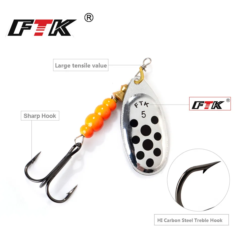 FTK Metal Spiner Bait Fishing Lure 4g-14g Spinner Copper Metal Fishing Spoon Lure For Trout Perch Pike Salmon Spinnerbait Tackle