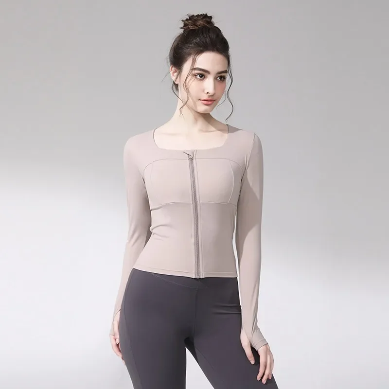 Lemon Zipper Long-sleeved Sports Jacket Quick-drying Slim Slimming Autumn New Yoga Wear Women Running Fitness Sports Top