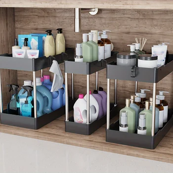 3pcs Under Bathroom Sink Organizers – Countertop Storage Racks for Cosmetics, Kitchen & Bathroom Use, Large, Medium, Small Sizes 2