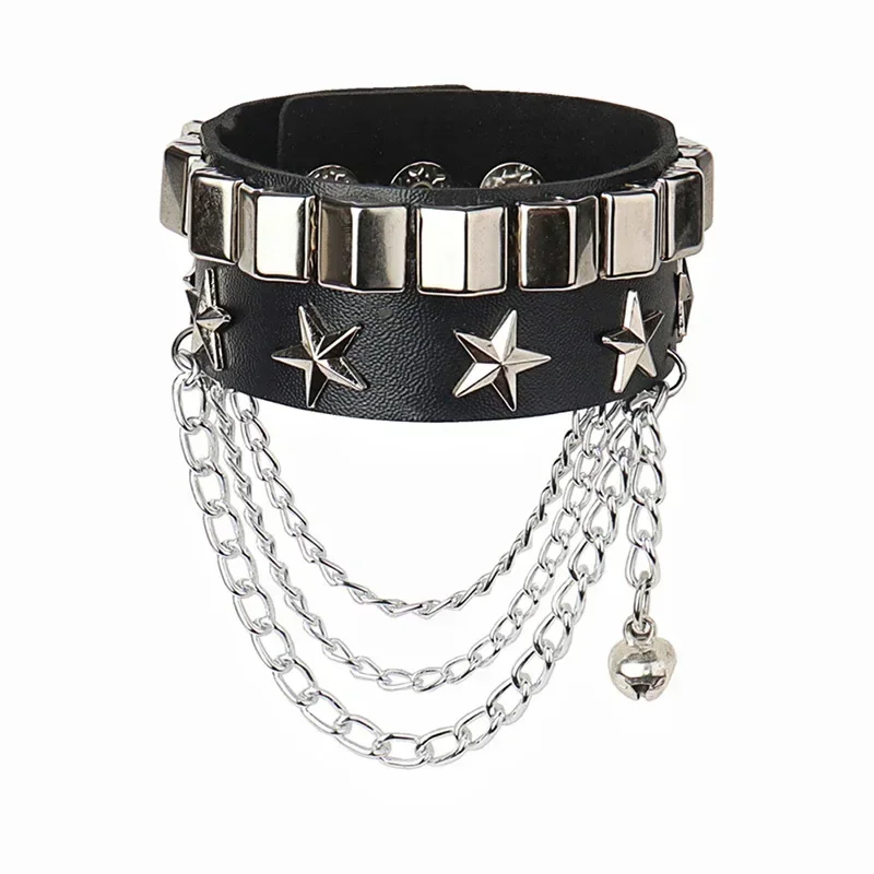 Bracelet Jewelry Punk Hip Hop Rock PU Leather Bracelet Unisex Chain Skull Pentagram Rivet Party Accessories