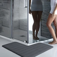 L Shape Striped Flannel Bathroom Foot Mat Right Angle Shower Room Absorbent Floor Mat Toilet Non-slip Mat