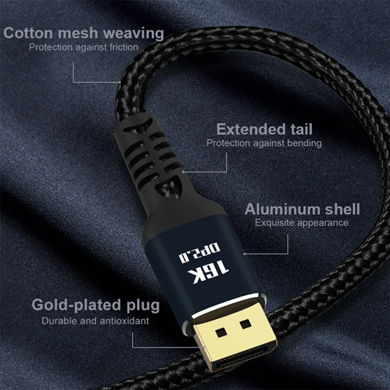 

Видеокабель Displayport2.0 HD, 16K @ 60 Гц, 80 Гбит/с