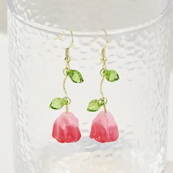 New Korean Fashion Tulip Leaf Earrings For Women Girl Jewelry 2025 Trending Sweet Fresh Women's Flower Drop Earrings Accessories