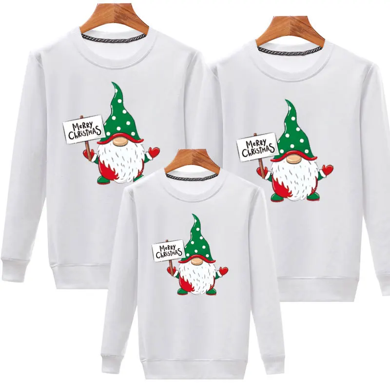 2025 Camisetas navideñas para mamá e hija, sudaderas para papá e hijo, conjuntos familiares a juego de invierno, camisas estampadas de Papá Noel, suéteres casuales