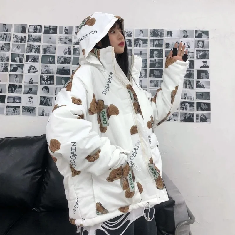 Winter 2022 New Japanese Women's Sweet Coat Cartoon Print Warm Coat Girl Kawaii Hooded Coat Fashionable Female Woman Jacket