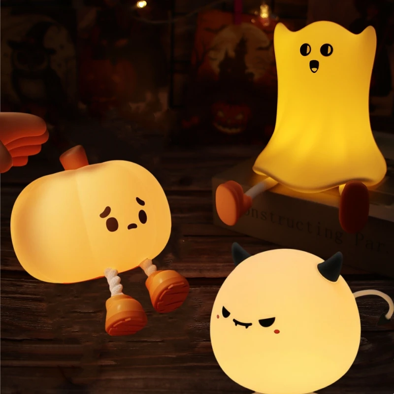 Cute Pumpkin Night Light USB Rechargeable Bedside Nightlights Dimming For Children's Halloween Party Holiday Gifts Bedroom Decor