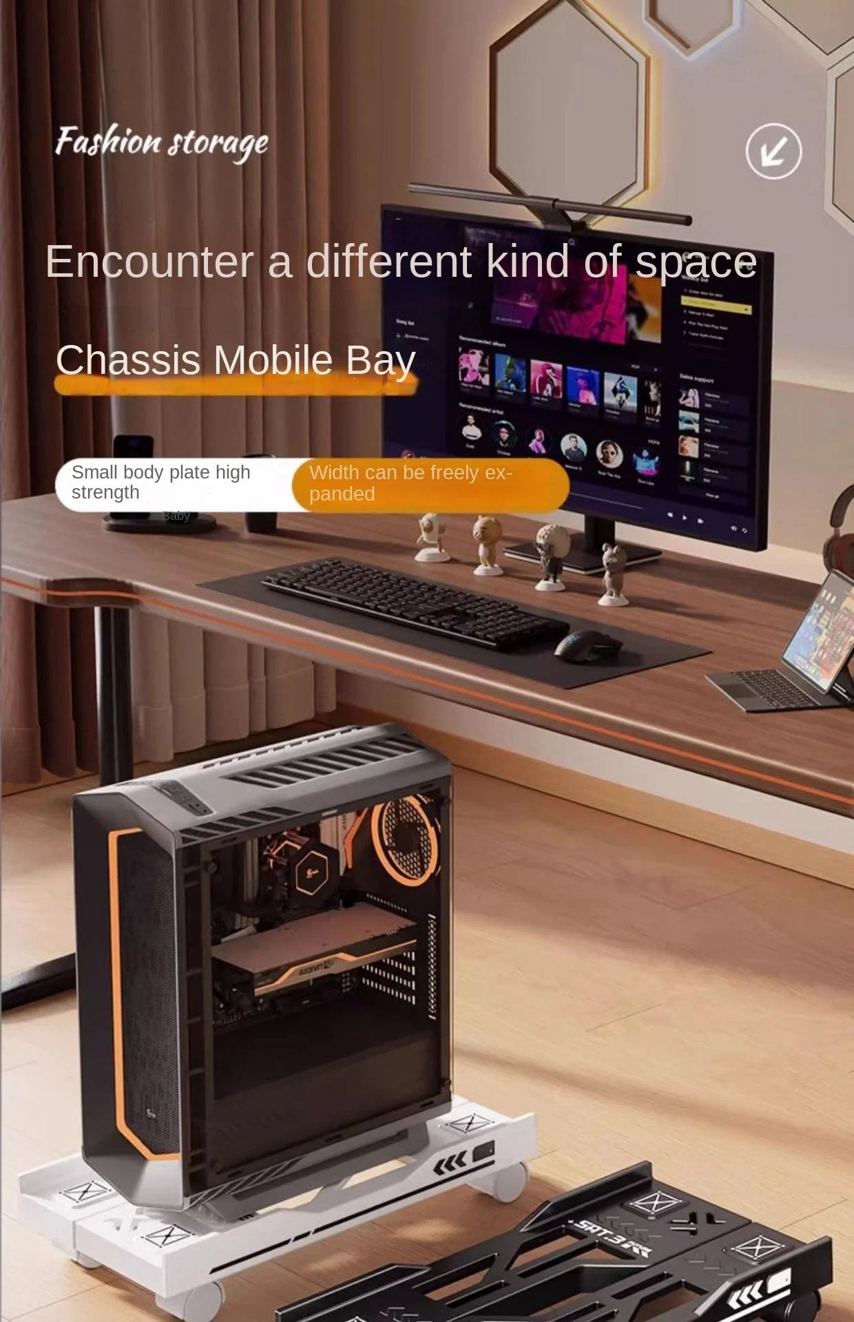 New CPU Stand Adjustable Bracket PC Holder Cart Mobile Computer Tower Stand with Rolling Caster Wheels Adjustable Desktop Stand