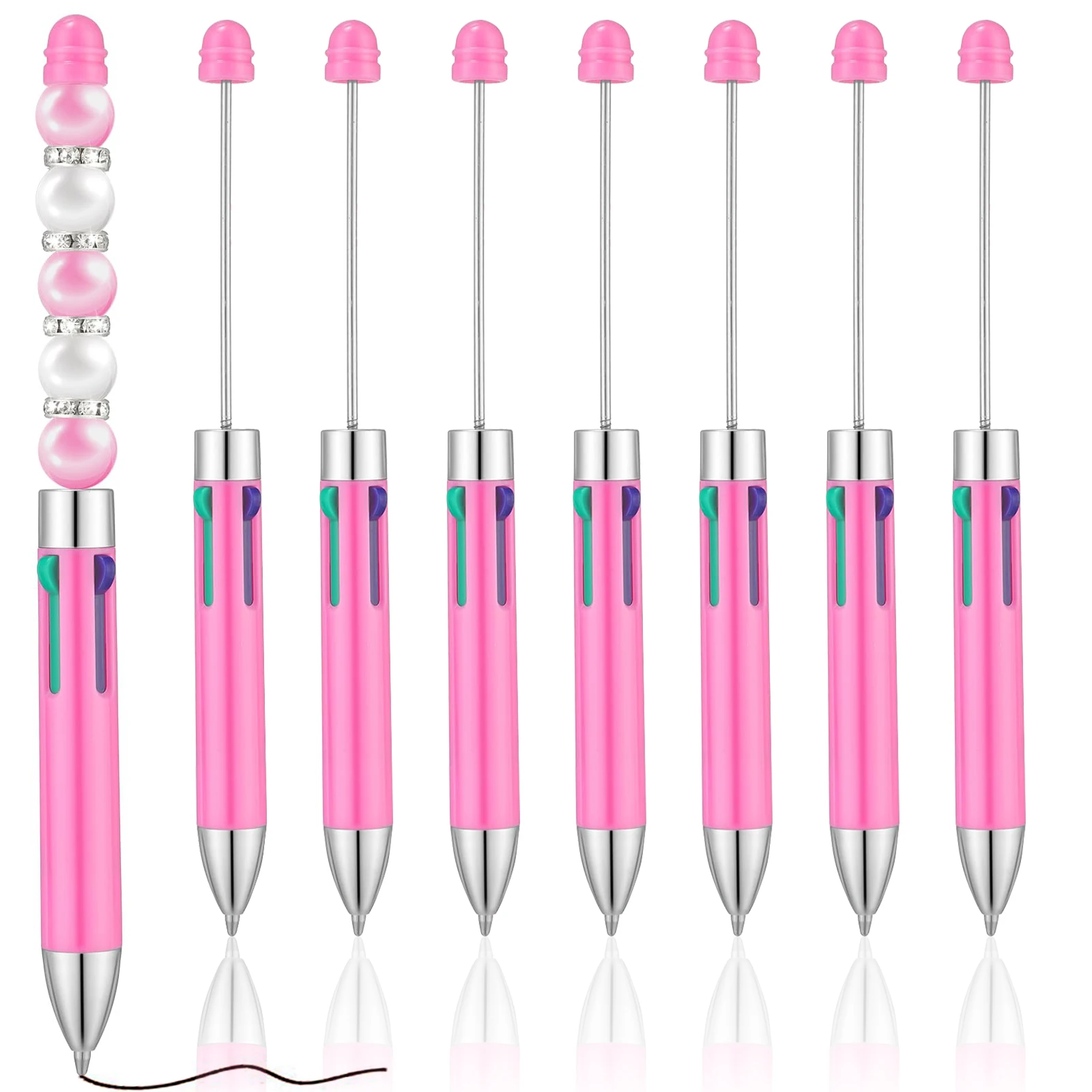 

8Pcs Macaron pink Four Color Refills Beaded Pen DIY Creative Beadable Ball Pen Valentine Teacher Wedding Gift