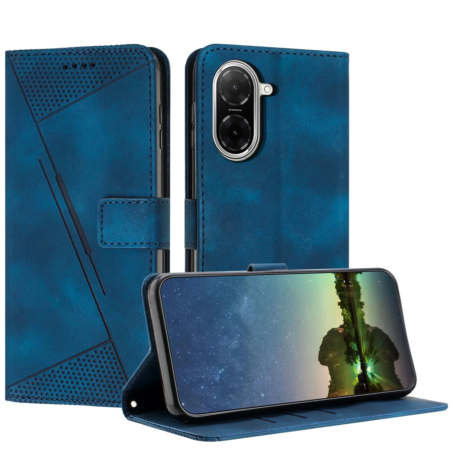 Leather Geometric Multi-Card Kickstand Magnetic Flip Phone Wallet Case