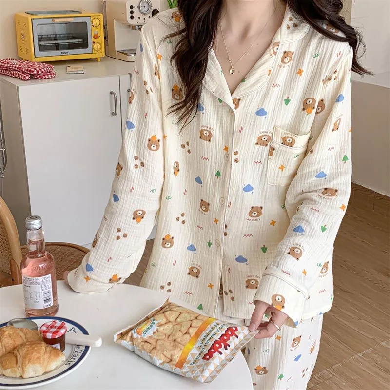 New Chinese Style Double Pure Cotton Gauze Pajamas For Women Spring Autumn Set main image 0