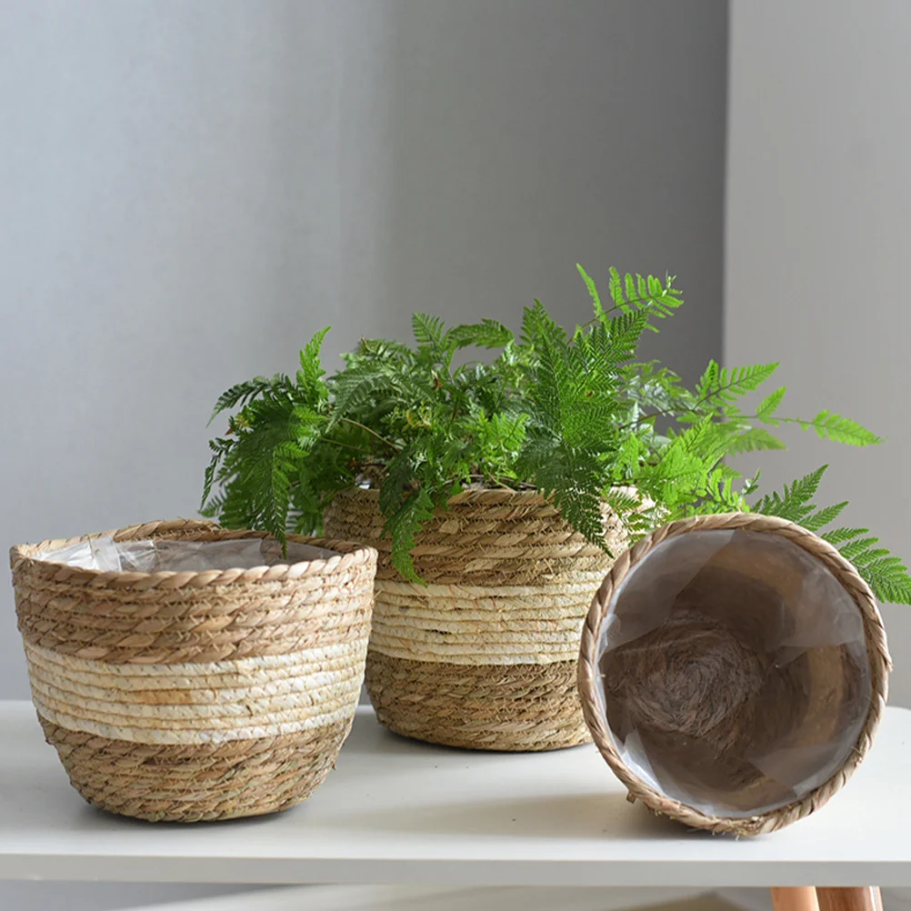 

Grass Flower Basket Woven Decorative Storage Baskets Organizing Flowerpot Lining