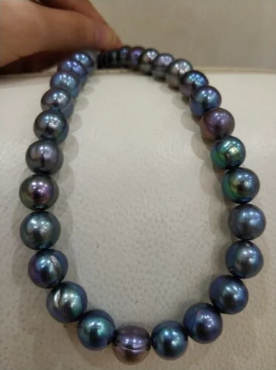 

new South Sea 12-13mm black blue pearl necklace 18 inch 14k