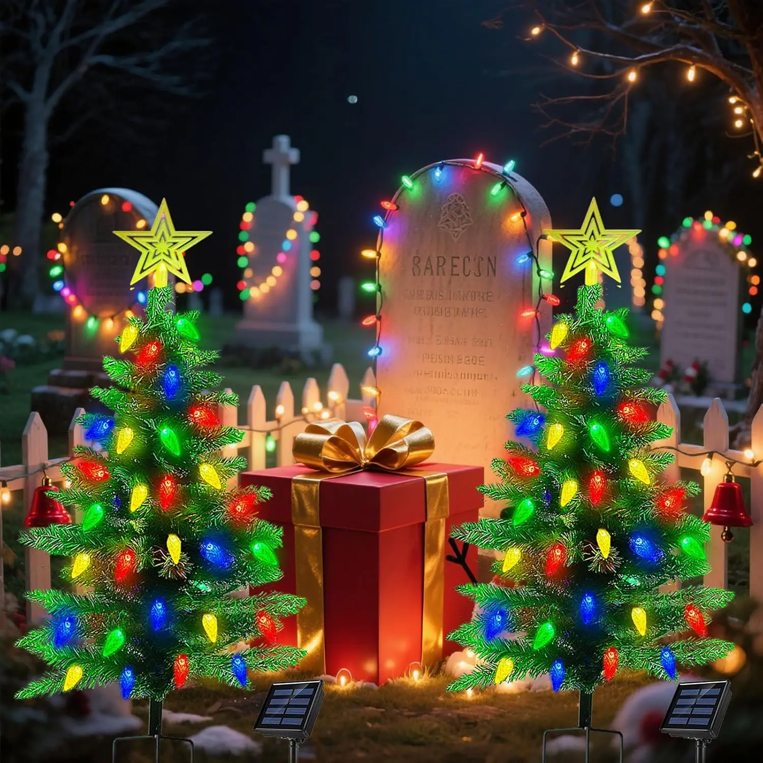 2-Pack 3.6FT Solar Christmas Tree Outdoor Christmas Decorations, 8 Modes Solar Xmas Tree Lights with 100 LED, Waterproof Solar