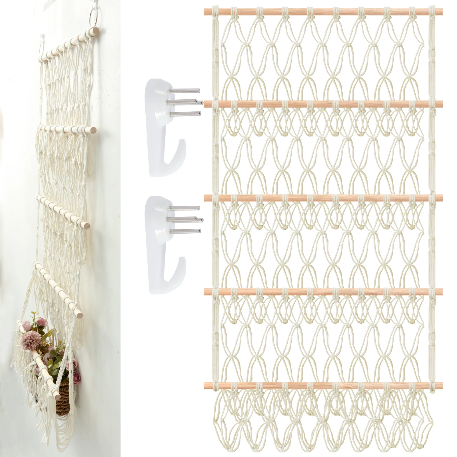 4-Layer Stuffed Toy Storage Hammock Net Large Capacity Stuffed Animal Storage Boho Hanging Toy Organizer for Playroom Bedroom