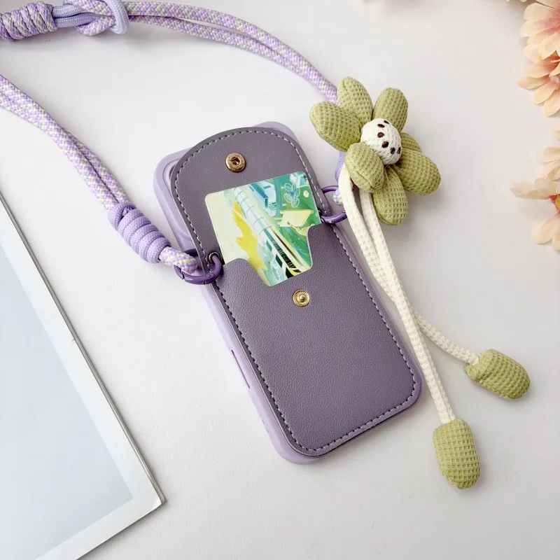 Floral Crossbody Lanyard Case with Fashionable Leather Design
