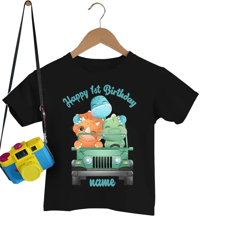 

Personalised Dinosaur Print Kids Birthday T-shirt Childs Custom Name Shirt Tops Birthday Party Girl Clothes Cute Boys TShirt