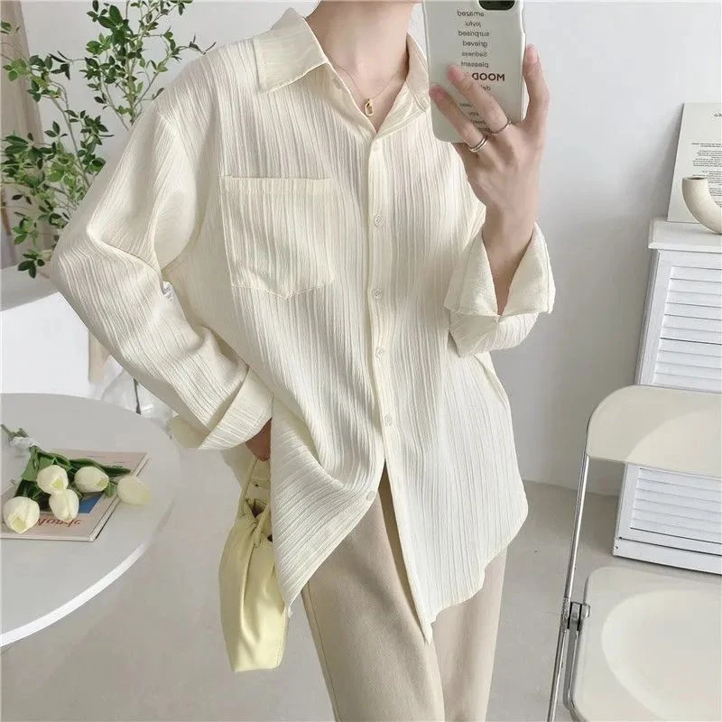 Summer Fashion Solid Color Sunscreen Long Sleeve Shirt Ladies Simple All-match Loose Casual Buttons Top Women Cardigans Blouse